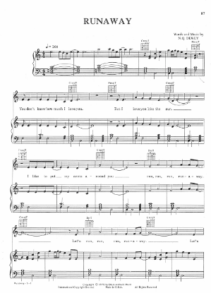 Picture of Runaway, N. Q. Dewey, performed by Jefferson Starship, sheet music