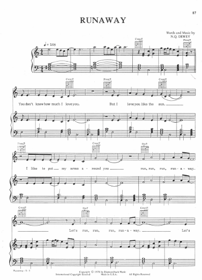 Picture of Runaway, N. Q. Dewey, performed by Jefferson Starship, sheet music