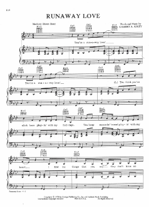 Picture of Runaway Love, Gilbert A. Askey, recorded by Linda Clifford, sheet music