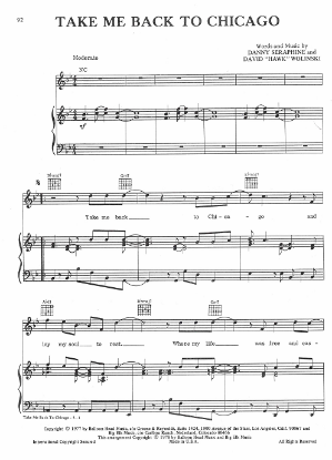 Picture of Take Me Back to Chicago, Danny Seraphine and David "Hawk" Wolinski, recorded by Chicago, sheet music