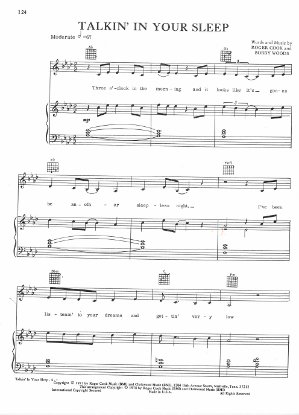 Picture of Talkin' In Your Sleep, Roger Cook & Bobby Woods, recorded by Crystal Gayle, sheet music