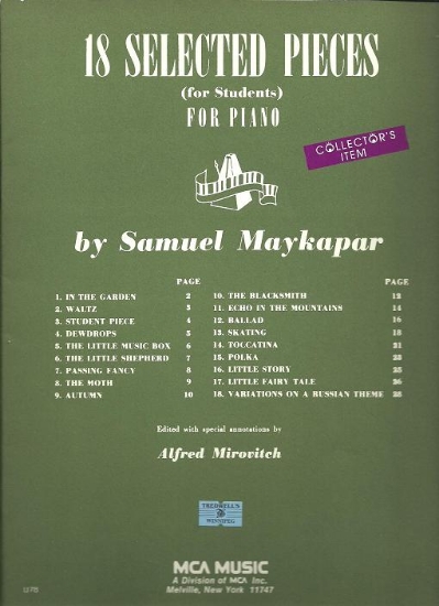 Picture of 18 Selected Pieces, Samuel Maykapar, piano solos, sheet music folio