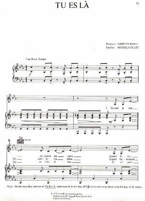 Picture of Tu es la, Ginette Reno & Michel Collet, recorded by Ginette Reno, sheet music