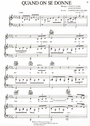 Picture of Quand on se donne, Ginette Reno/ Alain Noreau/ Jean-Pierre Ferland, recorded by Ginette Reno, sheet music
