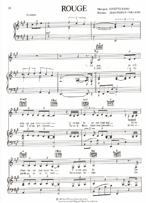 Picture of Rouge, Ginette Reno & Jean-Pierre Ferland, recorded by Ginette Reno, sheet music