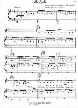 Picture of Seule, Debbie Sheldon/ Robin Mannix/ Michel Jourdan, recorded by Ginette Reno, sheet music