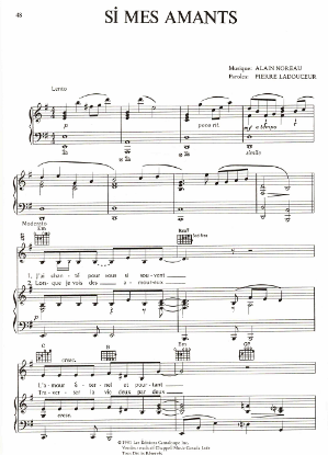 Picture of Si mes amants, Alain Noreau & Pierre Ladouceur, recorded by Ginette Reno, sheet music