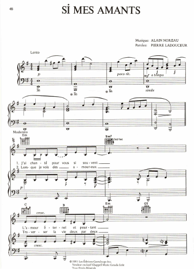 Picture of Si mes amants, Alain Noreau & Pierre Ladouceur, recorded by Ginette Reno, sheet music