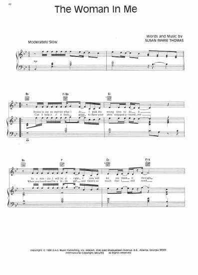 Picture of The Woman in Me, Susan Marie Thomas, recorded by Crystal Gayle, psheet music