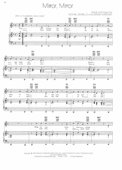 Picture of Mirror Mirror, Michael Sembello & Dennis Matkosky, recorded by Diana Ross, pdf cp[y