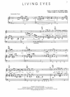 Picture of Living Eyes, written & recorded by The Bee Gees, sheet music