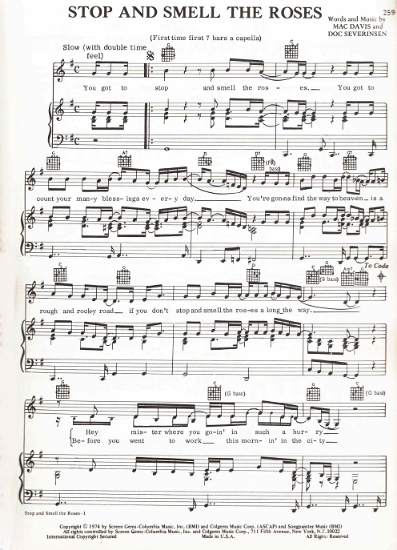 Picture of Stop and Smell the Roses, Mac Davis & Doc Severinsen, recorded by Mac Davis, sheet music