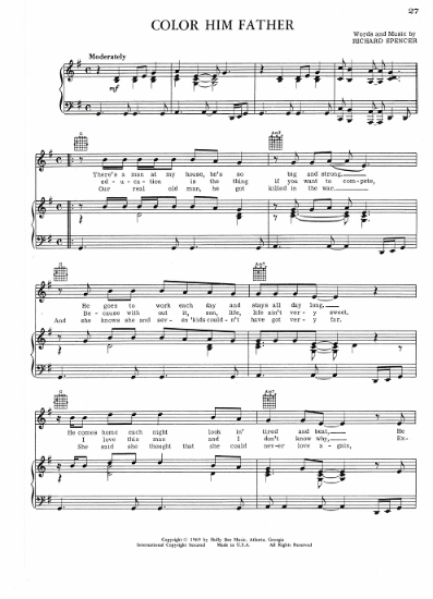 Picture of Color Him Father, Richard Spencer, recorded by "The Winstons", sheet music