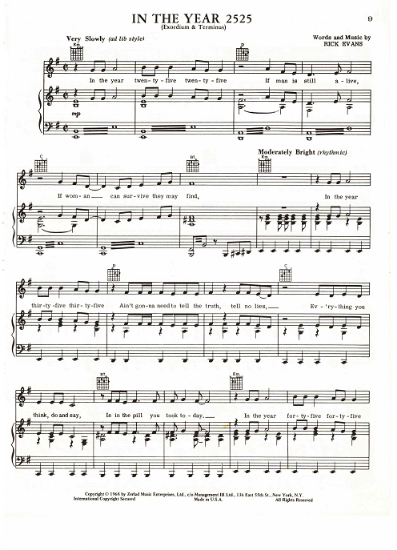 Picture of In the Year 2525 (Exordium & Terminus), Rick Evans, recorded by Zager & Evans, sheet music