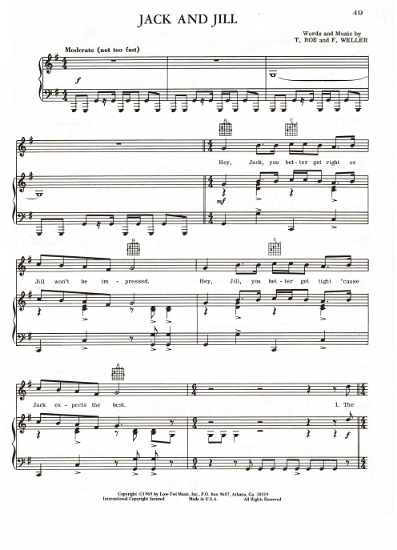 Picture of Jack and Jill, T. Roe & F. Weller, recorded by Tommy Roe, sheet music