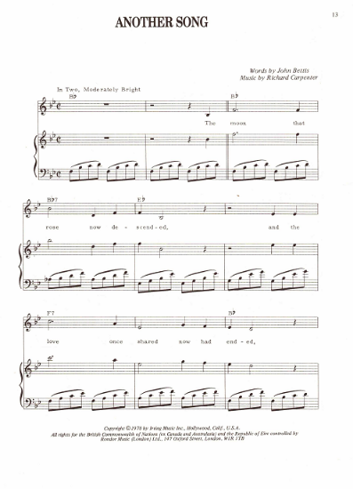 Picture of Another Song, John Bettis & Richard Carpenter, recorded by The Carpenters, sheet music
