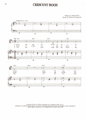 Picture of Crescent Moon, John Bettis & Richard Carpenter, recorded by The Carpenters, sheet music, pdf copy 