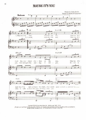 Picture of Maybe It's You, John Bettis & Richard Carpenter, recorded by The Carpenters, sheet music, pdf copy 