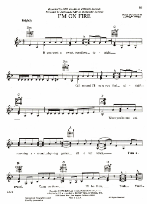 Picture of I'm On Fire, Antony Eyers, recorded by both 5000 Volts & Jim Gilstrap, guitar/vocal, sheet music