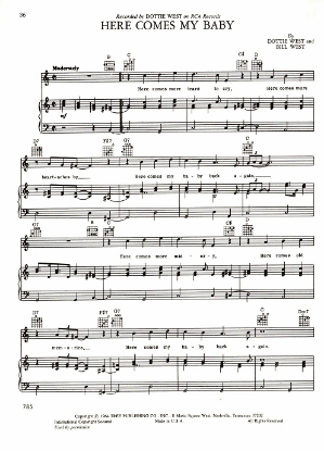 Picture of Here Comes My Baby, Dottie & Bill West, recorded by Dottie West, sheet music
