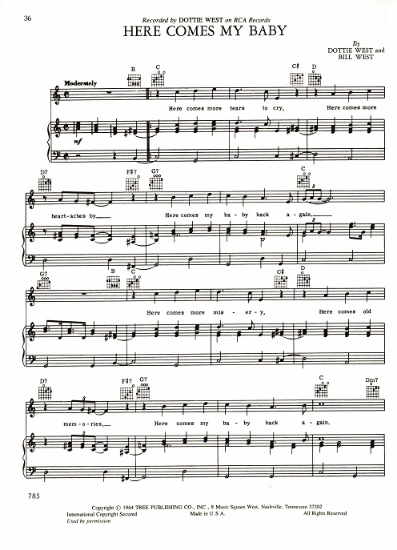 Picture of Here Comes My Baby, Dottie & Bill West, recorded by Dottie West, sheet music