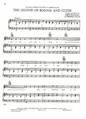 Picture of The Legend of Bonnie and Clyde, Merle Haggard & Bonnie Owens, recorded by Merle Haggard, sheet music