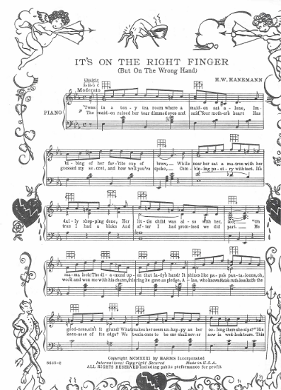 Picture of It's on the Right Finger (But on the Wrong Hand), H. W. Hanemann, sheet music
