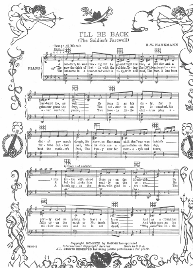 Picture of I'll Be Back (The Soldier's Farewell), H. W. Hanemann, sheet music