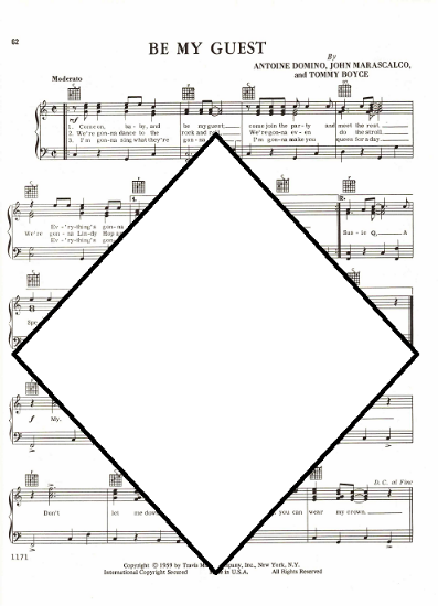 Picture of Be My Guest, Antoine Domino/ John Marascalco/ Tommy Boyce, sheet music