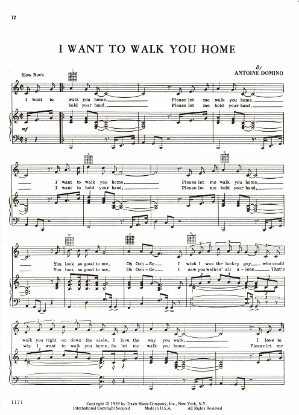 Picture of I Want to Walk You Home, Antoine Domino, sheet music