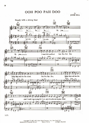 Picture of Ooh Poo Pah Doo, Jessie Hill, recorded by Wilson Pickett, sheet music