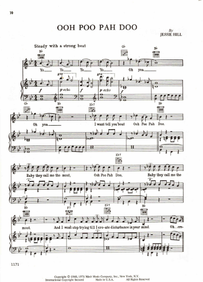 Picture of Ooh Poo Pah Doo, Jessie Hill, recorded by Wilson Pickett, sheet music