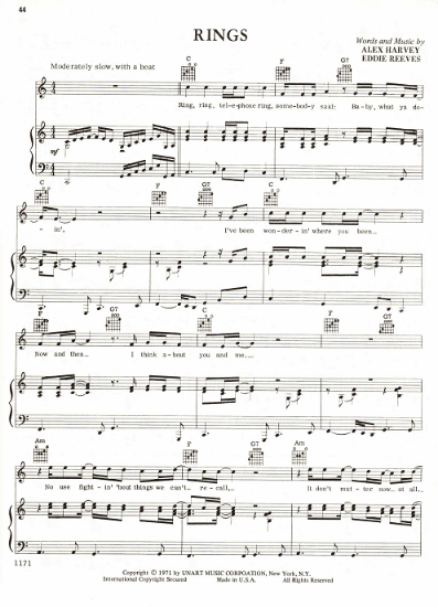 Picture of Rings, Alex Harvey & Eddie Reeves, sheet music