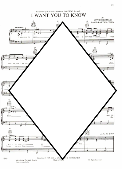 Picture of I Want You to Know, Antoine Domino & David Bartholomew, recorded by Fats Domino, sheet music