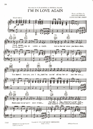 Picture of I'm in  Love Again, Antoine Domino & David Bartholomew, recorded by Fats Domino, sheet music