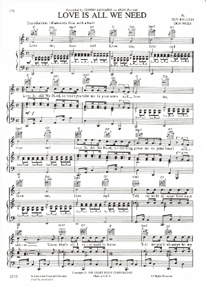 Picture of Love is All We Need, Ben Raleigh & Don Wolf, recorded by Tommy Edwards, sheet music