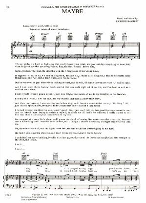 Picture of Maybe, Richard Barrett, recorded by The Three Degrees, sheet music