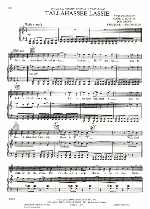 Picture of Tallahassee Lassie, Frank C. Slay Jr./ Bob Crewe/ Fred A. Piscariello, recorded by Freddie Cannon, sheet music