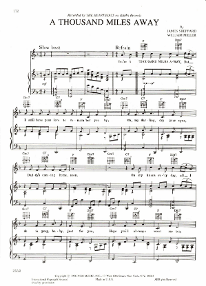 Picture of A Thousand Miles Away, James Sheppard & William Miller, recorded by The Heartbeats, sheet music