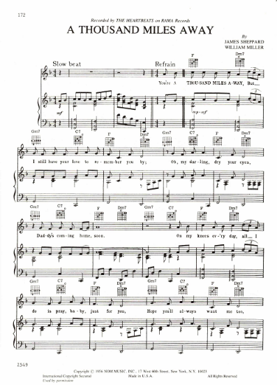 Picture of A Thousand Miles Away, James Sheppard & William Miller, recorded by The Heartbeats, sheet music