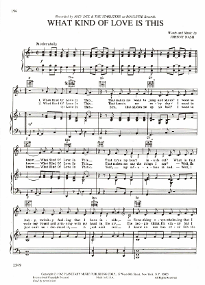 Picture of What Kind of Love is This, Johnny Nash, recorded by Joey Dee & The Starlighters, sheet music