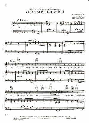 Picture of You Talk Too Much, Joe Jones & Reginald Hall, recorded by Joe Jones, sheet music