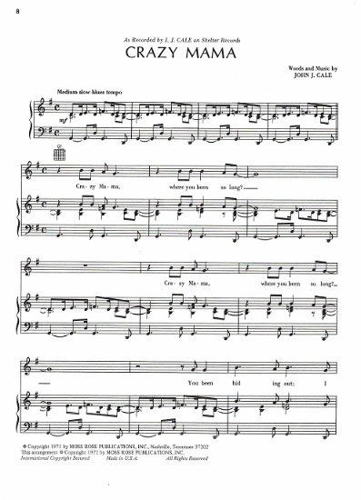 Picture of Crazy Mama, John J. Cale, sheet music