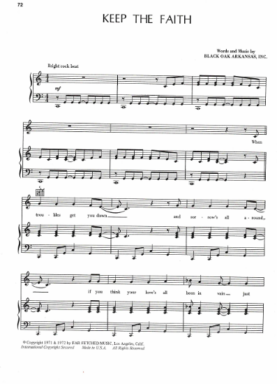 Picture of Keep the Faith, Black Oak Arkansas Inc, sheet music