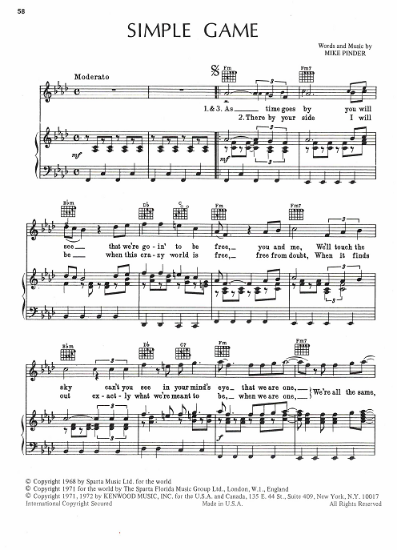 Picture of Simple Game, Mike Pinder, performed by the Four Tops, sheet music