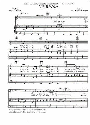 Picture of Vahevala, Daniel Lottermoser, recorded by Kenny Loggins & Jim Messina, sheet music