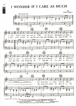 Picture of I Wonder If I Care As Much, Don Everly, recorded by The Everly Brothers, sheet music