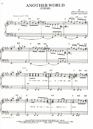 Picture of Another World, TV show theme, John Leffler & Ralph Schuckett, recorded by Crystal Gayle & Gary Morris, sheet music
