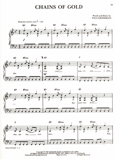 Picture of Chains of Gold, Paul Kennerley, recorded by Sweethearts of the Rodeo, sheet music