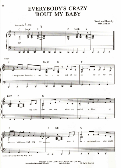 Picture of Everybody's Crazy 'Bout My Baby, Mike Reid, recorded by Marie Osmond, sheet music